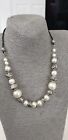 Fashion Jewellery Necklace Short Length Silver Tone/ Pearl Beads