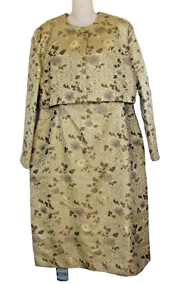 Vintage Plus Size Circa 1950s-1960s Golden Oriental Dress & Bolero Jacket - Image 1 of 4