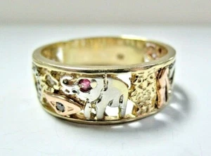 Real 14K Tri-tone Gold Good Luck Charm Ring Ruby size 11.75 casino gamble - Picture 1 of 12