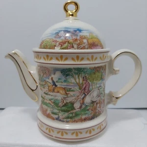 Vintage Wellington Teekanne Jagdszene Pferde Staffordshire England - Bild 1 von 9