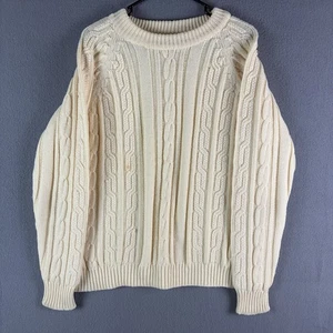Vintage Kingsport Orlon Acrylic Sweater Mens Large Yellow Fisherman Cable Knit - Picture 1 of 7