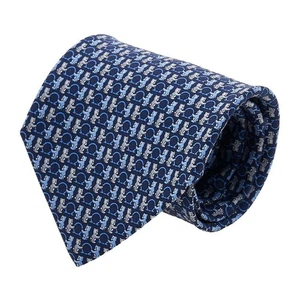 Salvatore Ferragamo Bear Print Silk Tie 35 0843 NAVY LOGHI E ANIMALI 77282180 - Picture 1 of 12