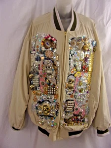 Original Artist Crystal Stone Findings Decorated Baseball Jacket XXL AMAZING - Picture 1 of 13