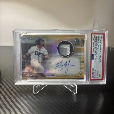 2019 BOWMAN CHROME NATE LOWE GOLD REFRACTOR PATCH AUTO #/50  PSA 9 Auto 9 Pop 1! - Image 1 of 3
