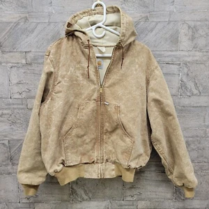 Vintage Carhartt Jacket JR106 Stonewashed Thermal Lined Beige Tan Hooded Size XL - Picture 1 of 14