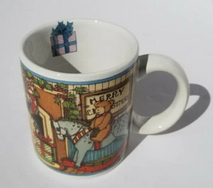 Coffee Cup Mug Susan Winget Fireplace Cats Christmas Cozy 1992 Vintage - Picture 1 of 5