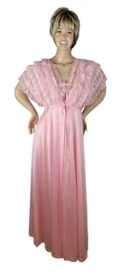 Vtg Lily Of France Pink Satin Nightgown Robe Nylon Lace Peignoir Set Lingerie M - Picture 1 of 24