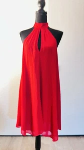 Women's S Tidon High Neck Halter Sleeveless Red Dress Modern Elegance Chic Bold - Picture 1 of 5