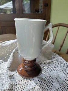 VINTAGE HALL Brown White Ceramic PEDESTAL IRISH COFFEE MUG CUP 1273~VGC - Picture 1 of 6