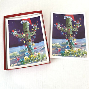 Desert Southwest Christmas Cards 9 Count & Envelopes Cactus Santa Lights
