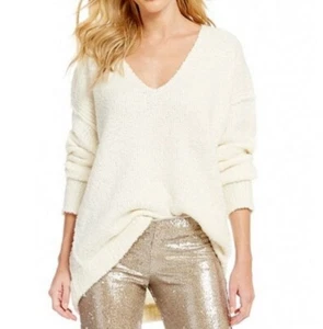 Free People Lofty V-Neck Women's XS Sweater Pullover Ivory NEW #C4 - Picture 1 of 12