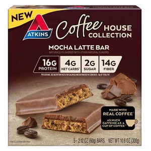 Atkins Coffee House Collection Protein Bar, Mocha Latte, 5 Count - Picture 1 of 8