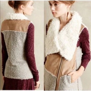 Anthropologie Women's Wool Sherpa Vest Size Large Neutral Fall Winter - Picture 1 of 12