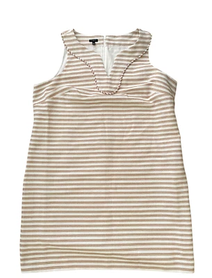 Talbots Plus Sleeveless Dress 18W Lined Zipped Back Beige Stripes Piping Detail - Image 1 of 4