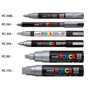 Uni Posca Silve Paint Marker Pen Set of 7 PC-1MR | 1M | 3M | 5M | 8K | 17K - Picture 1 of 7