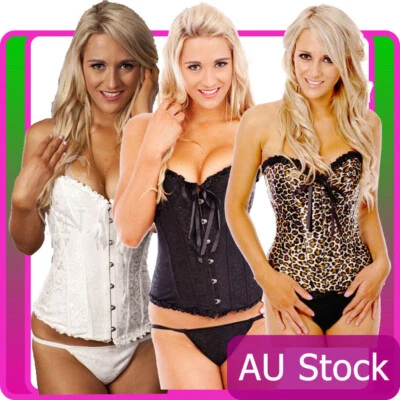 Leopard Boned Corset Bridal Lace Up Bustier Party Dress Costume Outfits - Image 1 of 4