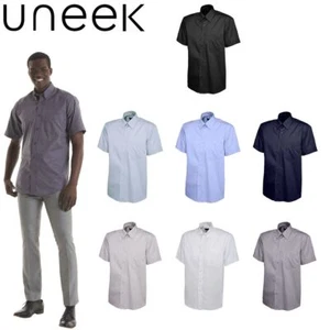 Uneek Mens Oxford Shirt Pinpoint Short Sleeve Formal Business Work Wear Uniform - Picture 1 of 11