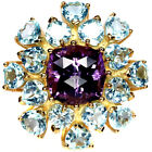 13 X 13 MM. Purple Un-Amethyst & Sky-Blue Topaz Ring 925 Sterling Silver