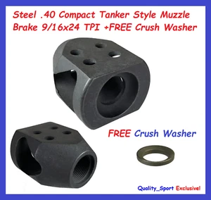 Steel .40 Compact Tanker Style Muzzle Brake 9/16x24 TPI +FREE Crush Washer - Picture 1 of 4