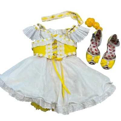 Pageant Casual Wear 5-6 White & Yellow Eyelet Lace Dress With Bloomers Shoes - Изображение 1 из 4