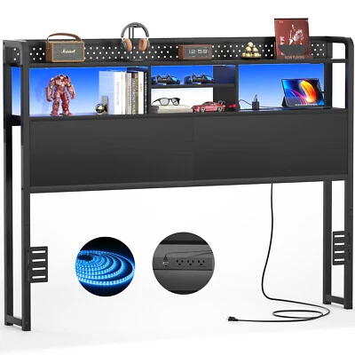 Headboard for King/Queen/Full Size Bed with Storage Shelf & Outlets & RGB Light - Image 1 of 4