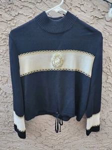 ST. JOHN Sport Pullover Strick Wollmischung schwarz Stehkragen schwarz gold bestickt S - Bild 1 von 12