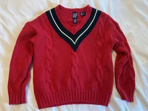 Vintage 90s Gap Kids V-Neck Knit Sweater Boys Size Medium Red & Black - Picture 1 of 7