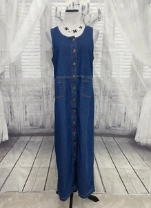 Expressions Medium Sleeveless Long Cotton Dress Denim Button Modest Church B59 - Picture 1 of 14