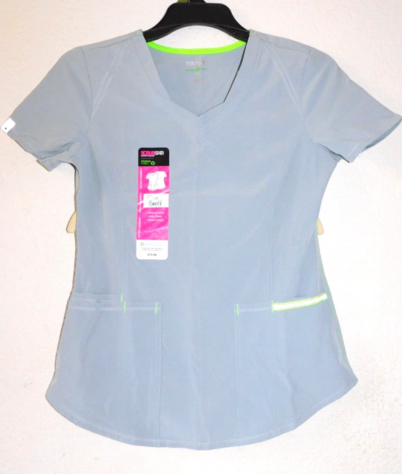 Scrubstar Women’s Ash Grey 4 Pocket V- Neck Scrub Top Size XS