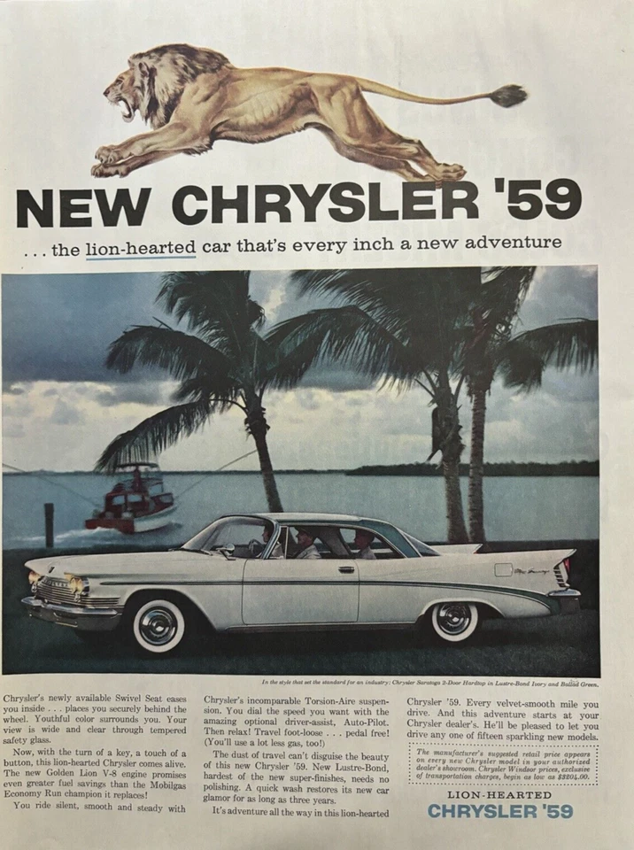 1959 Chrysler Saratoga 2 Door Hardtop Lustre Bond Ivory Car Vintage Print Ad - Image 1 of 1