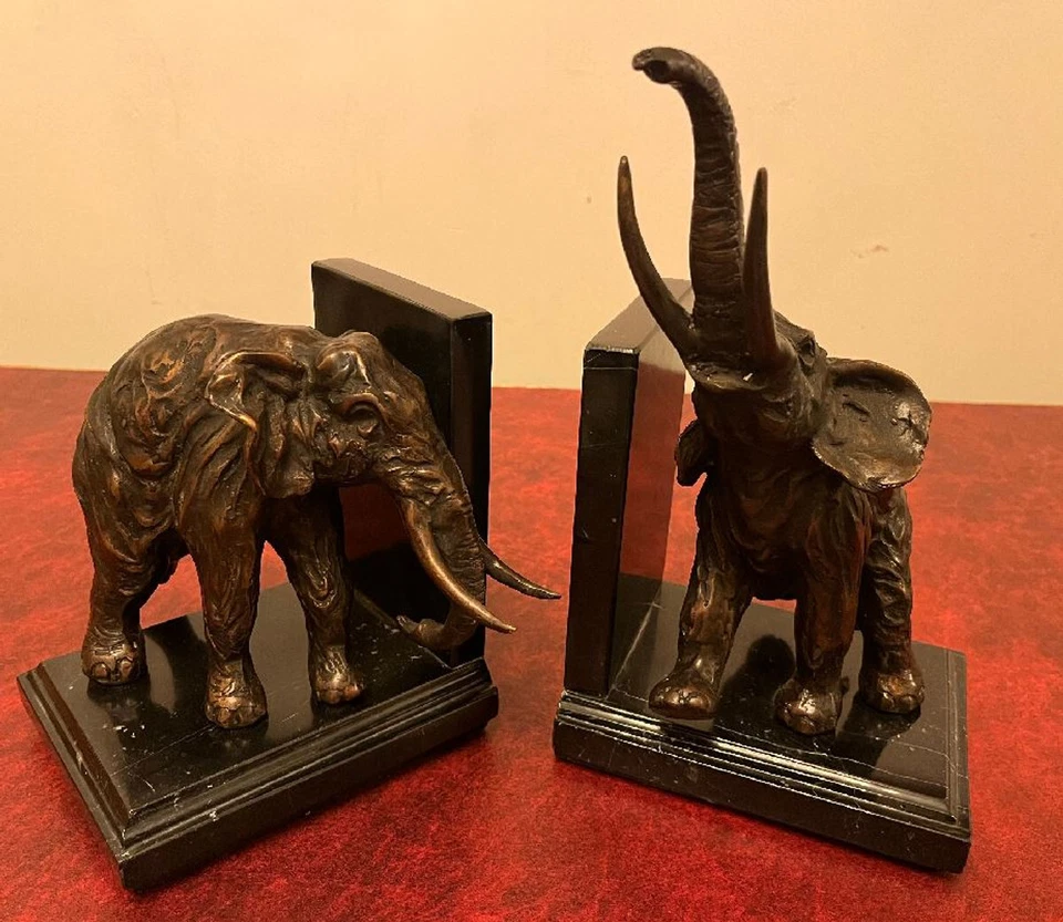 Casa Padrino Luxus Bücherstützen Set Elefanten Bronze / Marmor - Bücherstütze  - Bild 1 von 4