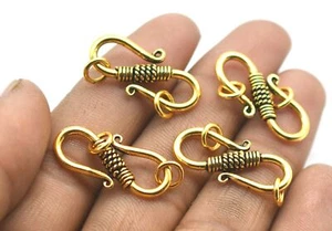6 Pcs 28X11mm Bali S Hook Clasp Eye clasp Antique Gold Plated - Picture 1 of 4
