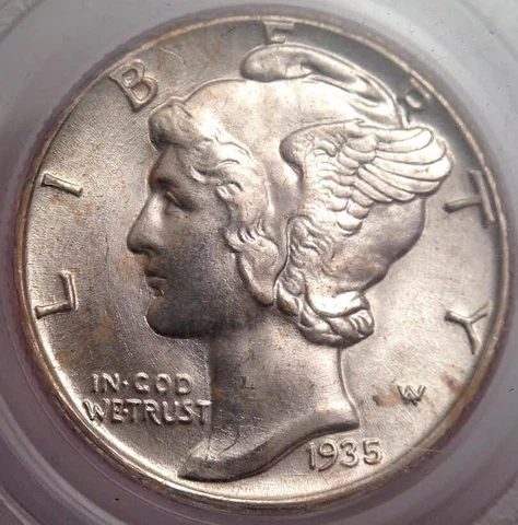 1935-S Mercury Dime - PCGS Gen 3.1 OGH MS65 - Lustrous Gem Beauty - Full Bands!! Cover