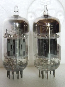Matched Pair GE 5751 Black Plates 3 Mica Square Getter 12AX7 TUBES - Picture 1 of 4