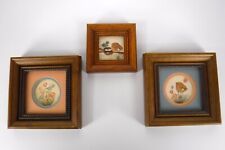 3 Miniature Watercolor Painting Sharon Sha Boudin Birds Floral Wood Framed 
