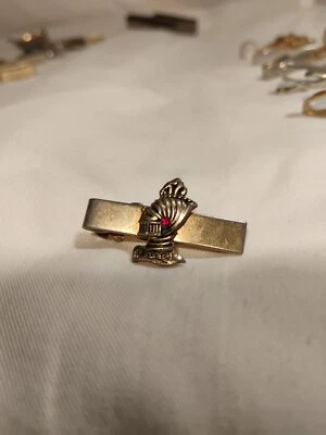 Red Rhinestone Suit Armor Helmet Vintage SMALL Tie Bar Clip knight got warrior - Image 1 of 3