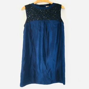 Hoss Intropia Anthropologie Silk beaded tunic dress blue black Size 38