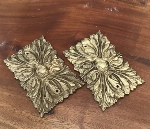 French Gild Antique Brass Furniture Pair 2 3/4”Applique Hardware Gold rectangle - Picture 1 of 14