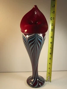 Kunstglas Richard Gibbons Satava Studios 1983 Deko Pulled Feather JIP Vase - Bild 1 von 10