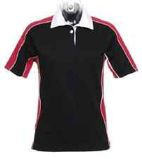 Ladies Womens BLACK & RED Short Sleeved Rugby Shirt