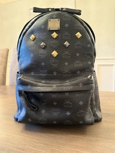 MCM Backpack With Studs In Visetos Black - Picture 1 of 15