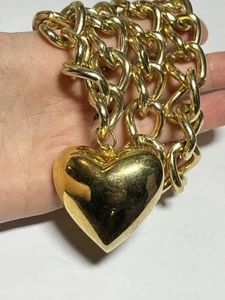 Grobe Grunge Glam Puffy Herz goldfarbene Halskette leicht mit Patina RR1654 - Bild 1 von 4