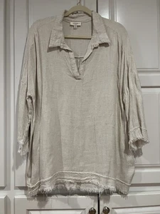 Túnica Umgee de lino/algodón marfil con dobladillo crudo pulóver talla 1XL - Imagen 1 de 5