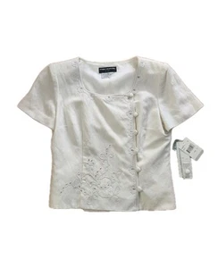 Nwt Vintage Donna Morgan Ivory Embroidered Asymmetric Button Up Size 10 Petite - Picture 1 of 6