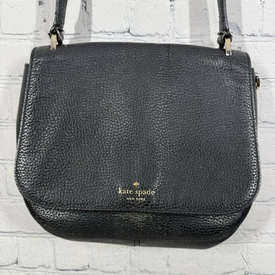 Kate Spade New York Messenger Crossbody Women Black Leather Pebbled Handbag - Image 1 of 4