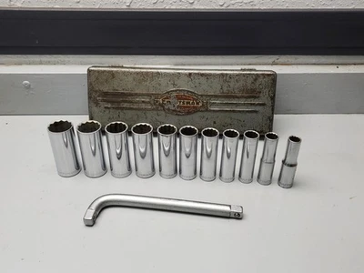 DE COLECCIÓN CRAFTSMAN =V= JUEGO DE ENCHUFES PROFUNDOS SAE, 12 PIEZAS, 1/2"-1-1/8", INTERRUPTOR, EE. UU. Foto 1 de 4