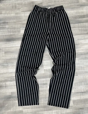 Black White Striped Elastic Waist Pants Uncommon Thread Kitchen Chef  Size S - Image 1 of 4