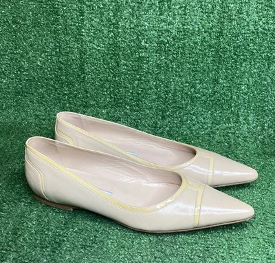 Bailarina plana Manolo Blahnik beige/nude cuero + charol con inserción en punta talla 7 Foto 1 de 4
