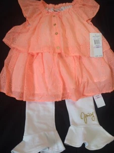 Juicy Couture 2 Piece Outfit  Size 6 Peach Eyelet And White Pants - Picture 1 of 6