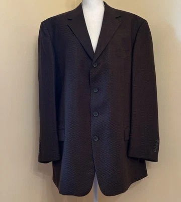 Perry Ellis Collection 男式衬里 100% 羊毛夹克尺寸 48R;棕色带 Tan 格纹 — 第 1/4 张图片